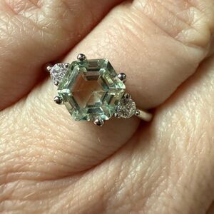 Green Amethyst White Gold Plated Sterling Silver Ring